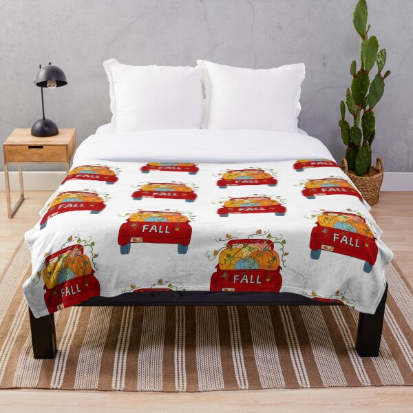 Red Vintage Pumpkin Truck Fall Autumn Season Throw Blanket