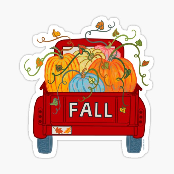 Red Vintage Pumpkin Truck Fall Autumn Season Sticker