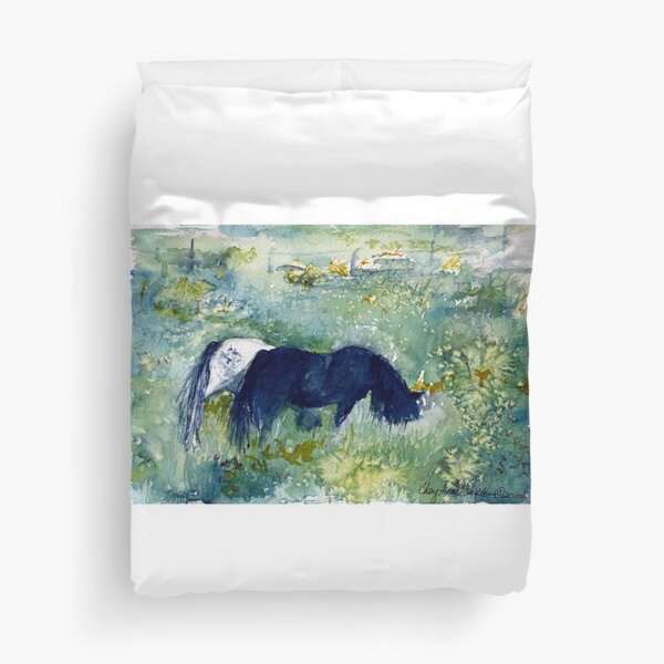 Ponies in the Meadow watercolour by CheyAnne Sexton Duvet Cover