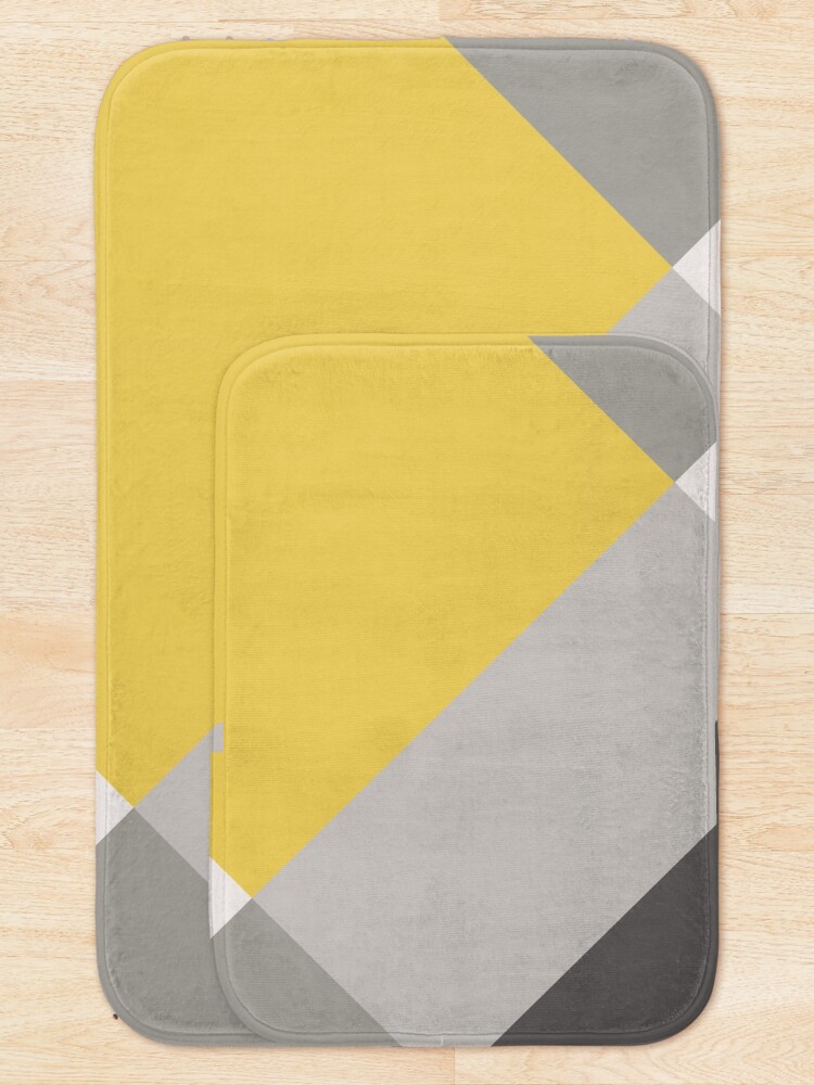 "Mustard & Grey Patchwork " Bath Mat for Sale by madplunkor Redbubble