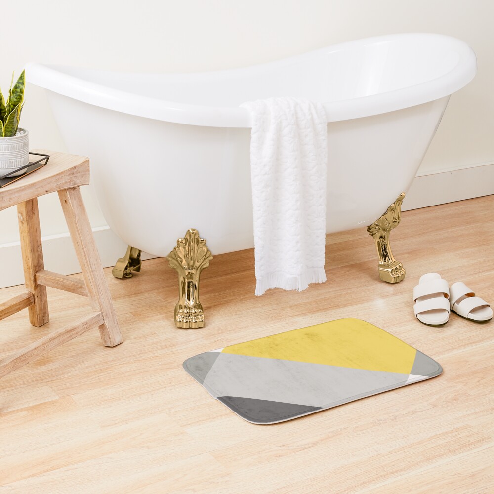 "Mustard & Grey Patchwork " Bath Mat for Sale by madplunkor Redbubble