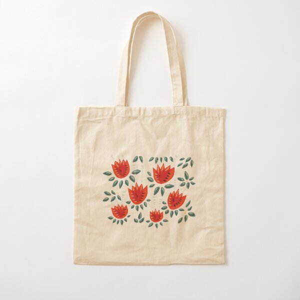 Beautiful Red Abstract Tulip Pattern Cotton Tote Bag