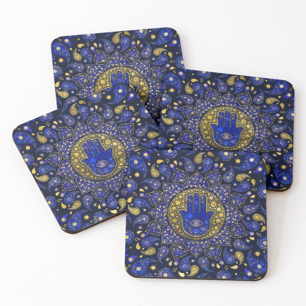 Item preview, Hamsa Hand -Hand of Fatima Dot Art Lapis Lazuli and gold designed and sold by k9printart.
