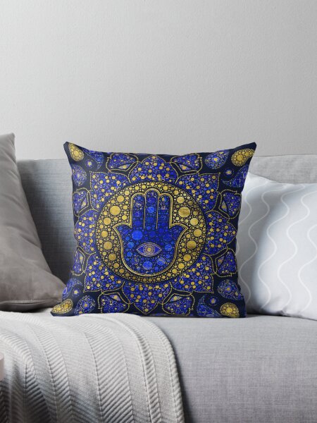 Item preview, Hamsa Hand -Hand of Fatima Dot Art Lapis Lazuli and gold designed and sold by k9printart.