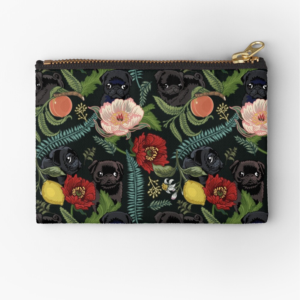 Botanical and Black Pugs Zipper Pouch