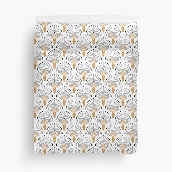 Item preview, White, Gold and Black Art Deco Fan Flowers Motif designed and sold by KarinaI.