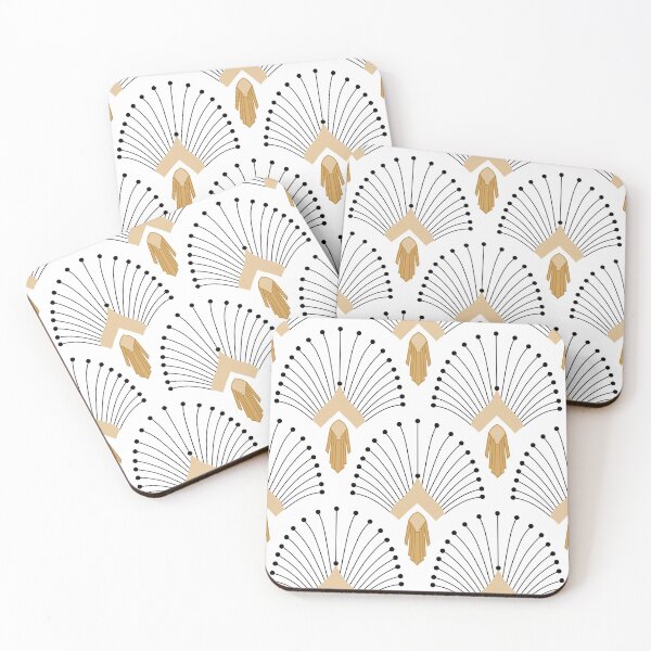Item preview, White, Gold and Black Art Deco Fan Flowers Motif designed and sold by KarinaI.