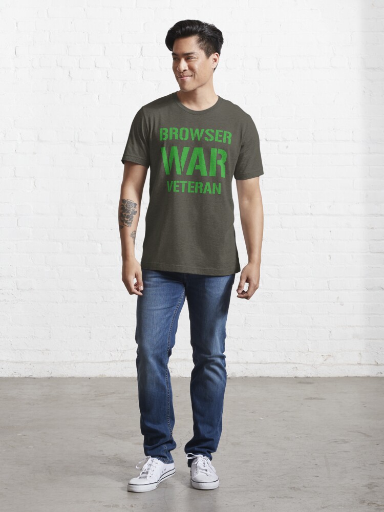 Alternate view of BROWSER WAR VETERAN - Green on Army Design for Web Developers Essential T-Shirt
