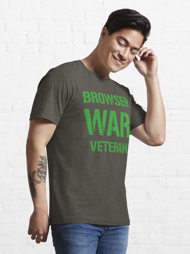 Alternate view of BROWSER WAR VETERAN - Green on Army Design for Web Developers Essential T-Shirt