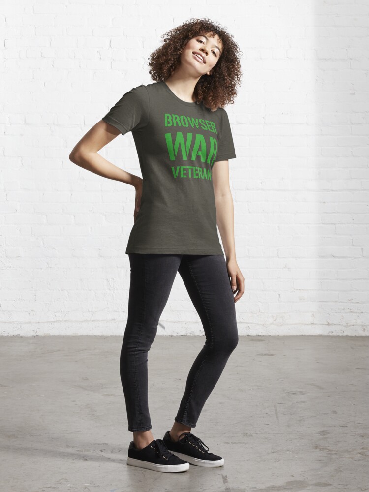 Alternate view of BROWSER WAR VETERAN - Green on Army Design for Web Developers Essential T-Shirt