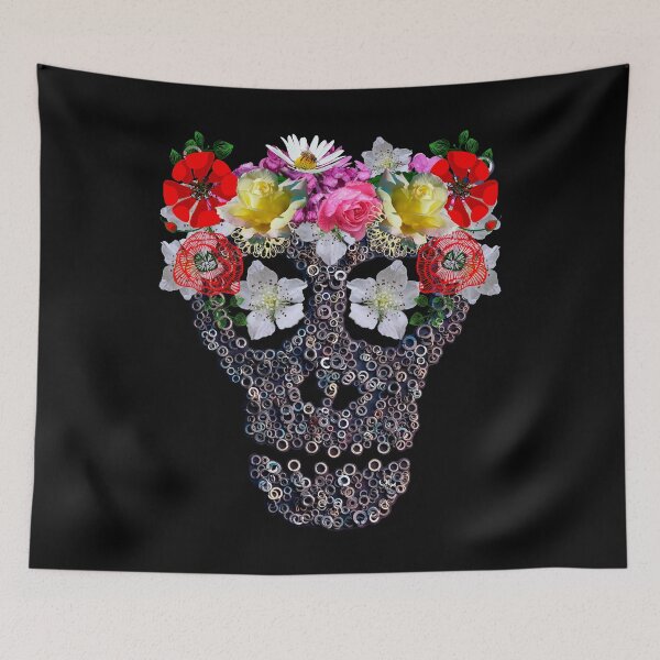 Item preview, Skull & Roses - Funny Gothic Style Metal Skull in Ukrainian Flower Wreath designed and sold by r-silver.