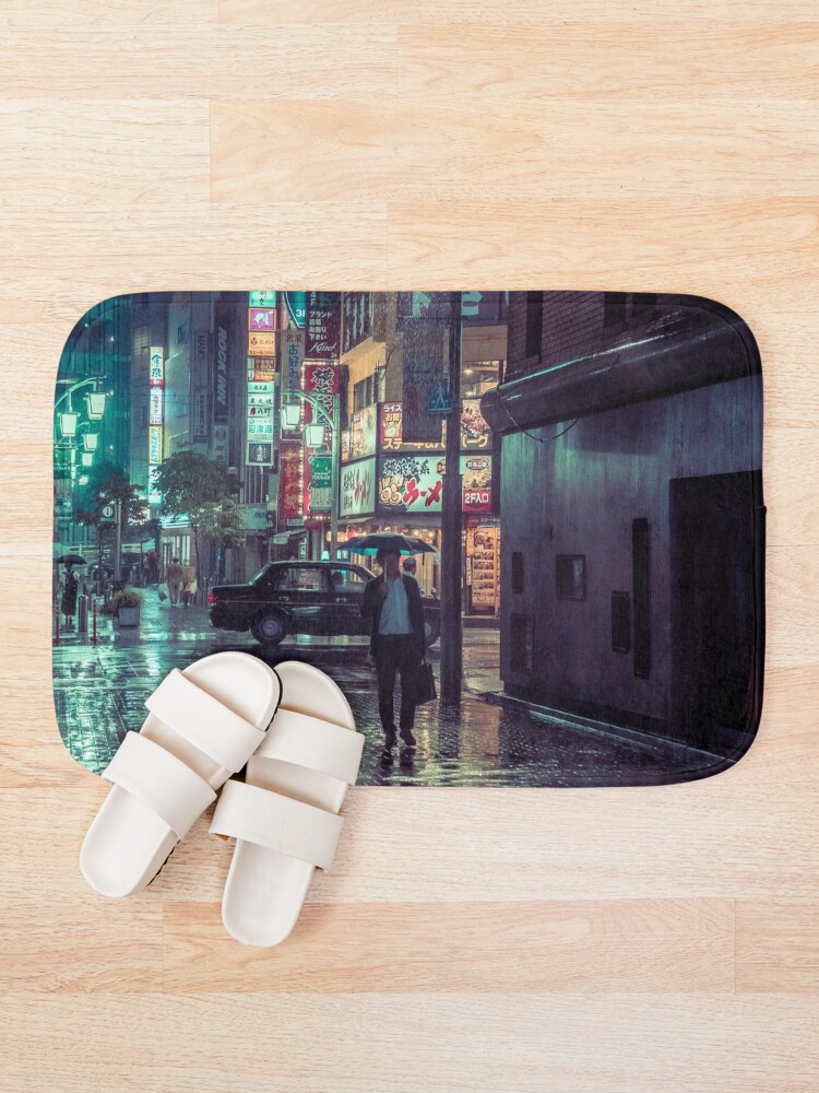 Alternate view of The Smiling Man // Rainy Tokyo Nights Bath Mat