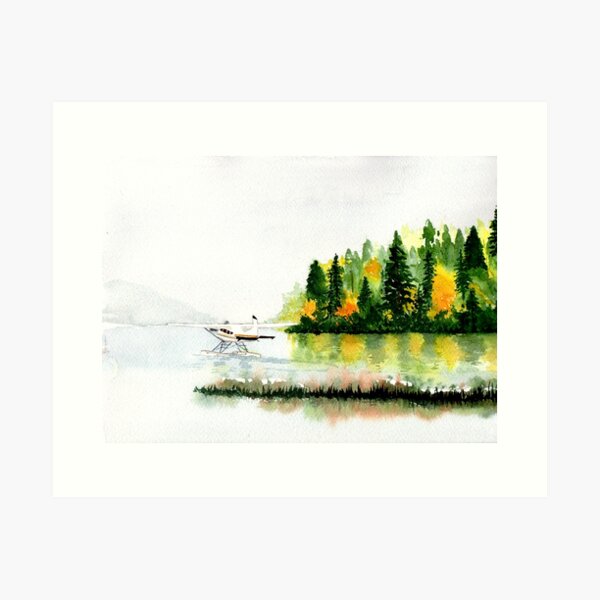 Item preview, Pacific Northwest Float Plane in Fog, watercolor painting designed and sold by MMc Buck.