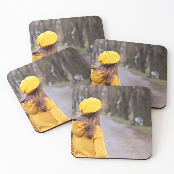 Item preview, girl in a yellow coat and beret in park autumn season designed and sold by goceris.