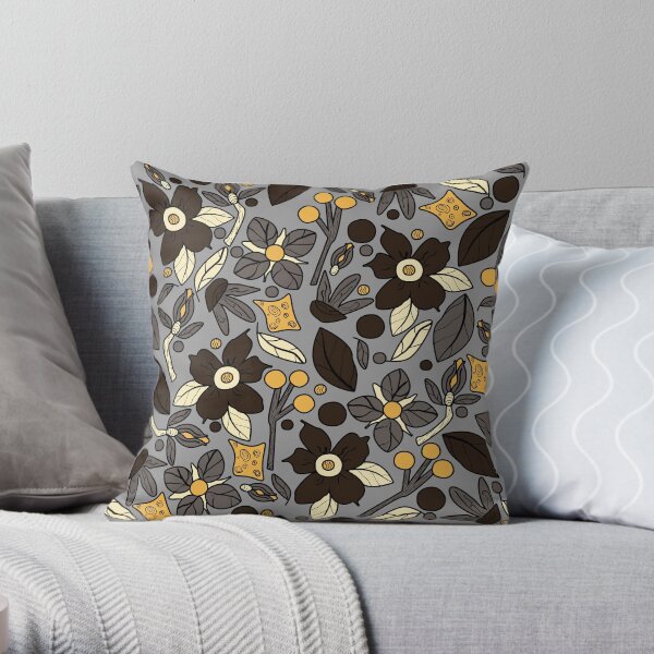 Floral Delights Naturals Songbird of Greys and Browns Throw Pillow