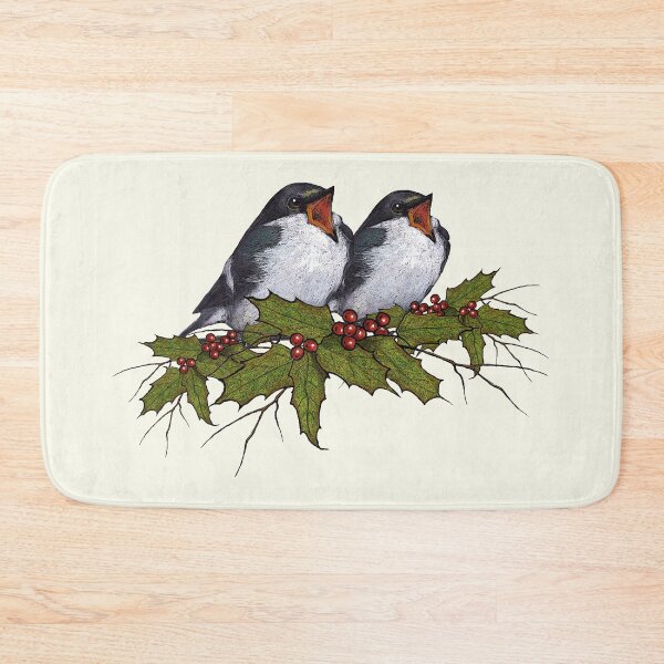 Item preview, Christmas Holly with Singing Birds, Hand Drawn Art designed and sold by JoyfulWhimsy.