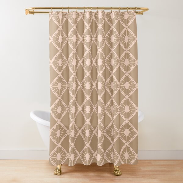 Beige and Tan Mid-Century Sunburst Tiles Shower Curtain
