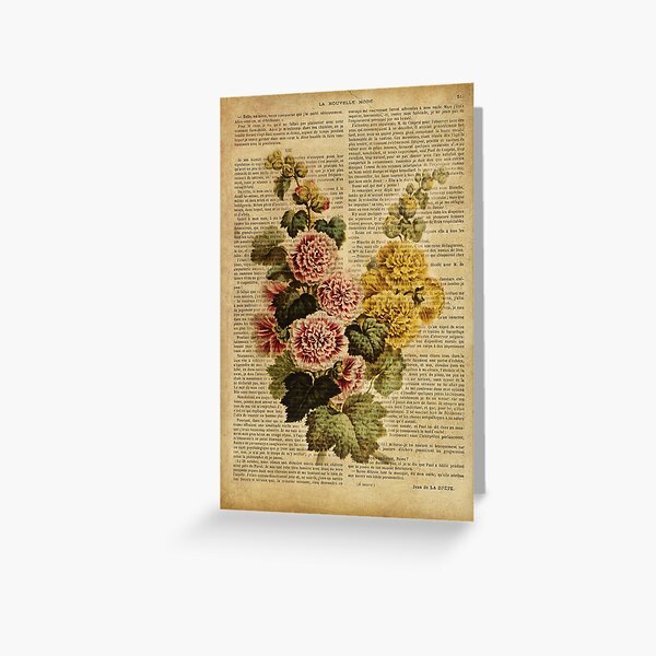 Botanical print, on old book page - flowers Greeting Card