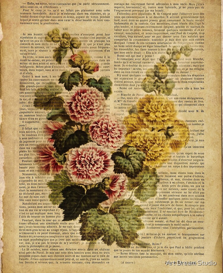 Botanical print, on old book page - garden flowers Tapestry for Sale by  Art Dream Studio