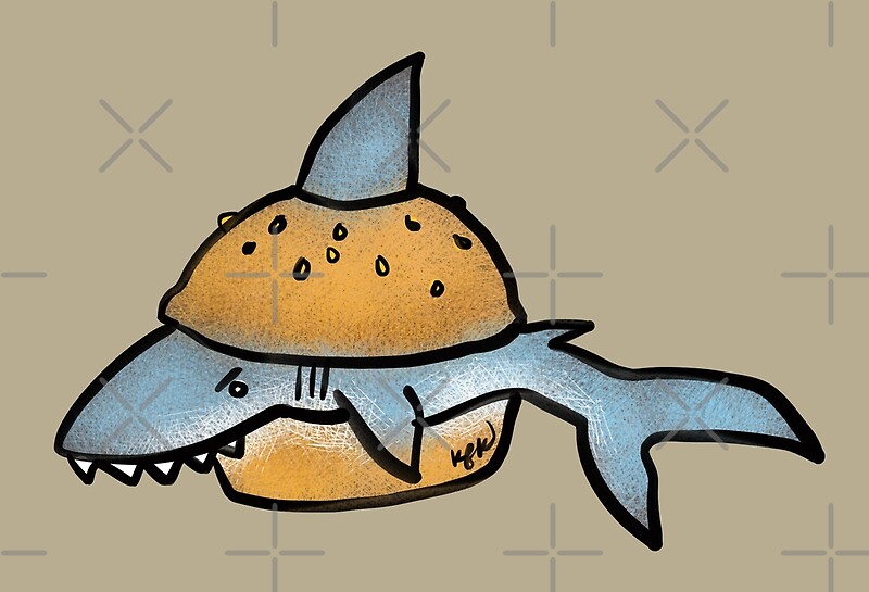 shark eating a cheeseburger shirt