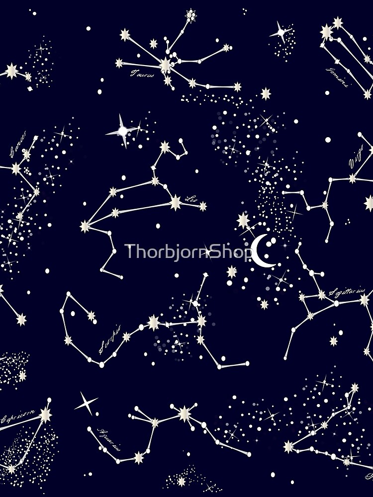 Zodiac Constellations in Night Sky Navy by ThorbjornShop