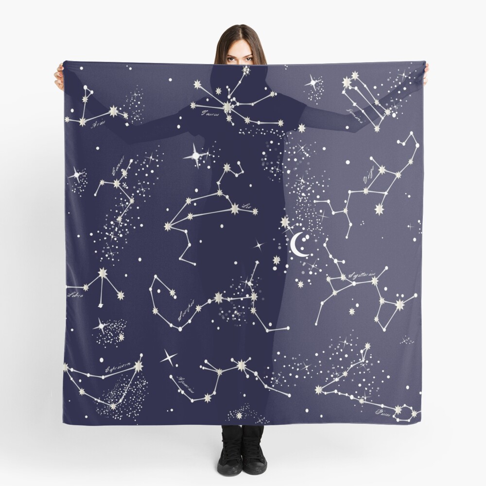 Zodiac Constellations in Night Sky Navy Scarf
