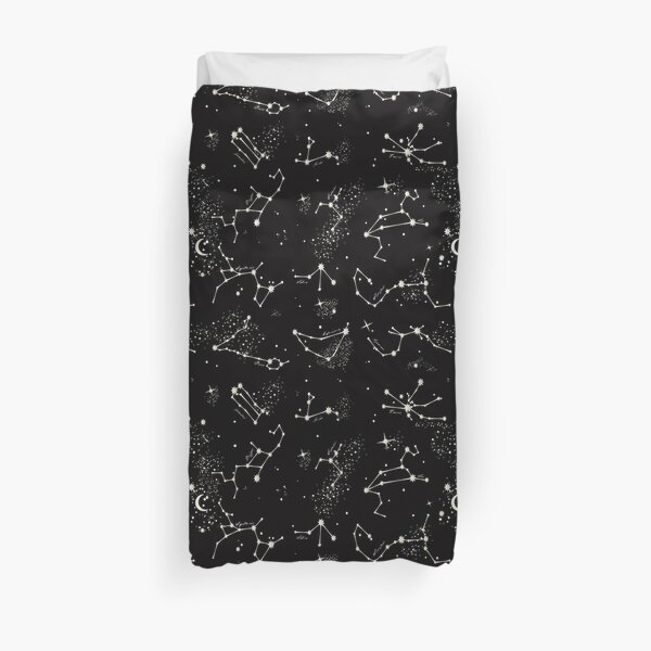 Zodiac Constellations in Black Duvet Cover