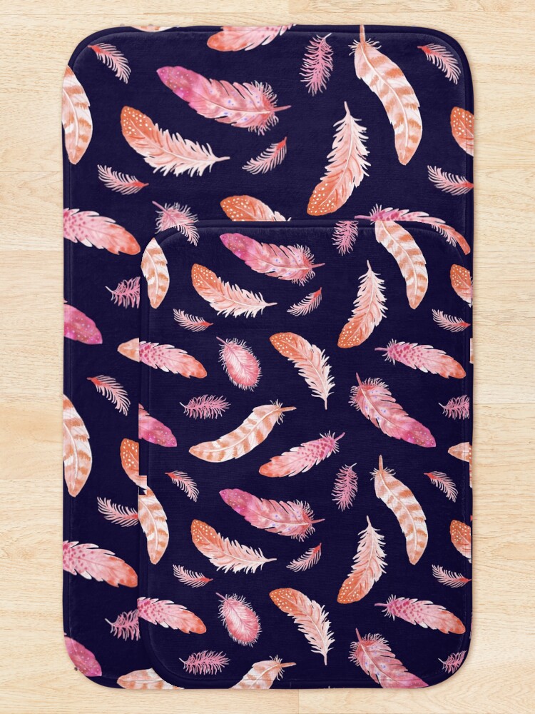Alternate view of Watercolor Feathers dark Bath Mat