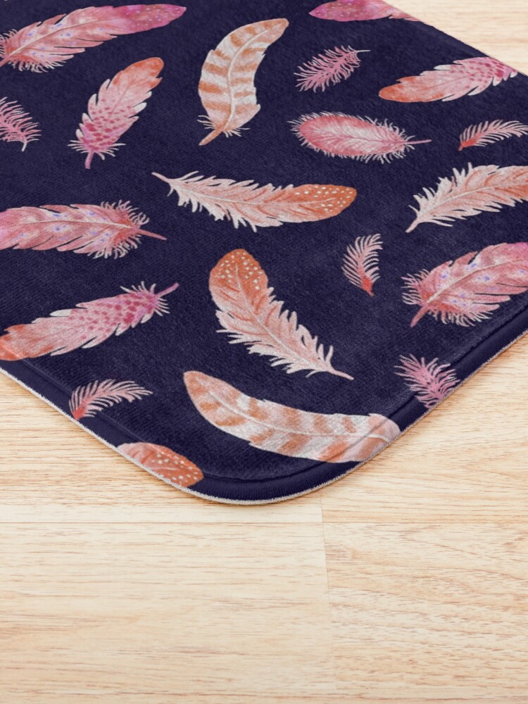 Alternate view of Watercolor Feathers dark Bath Mat