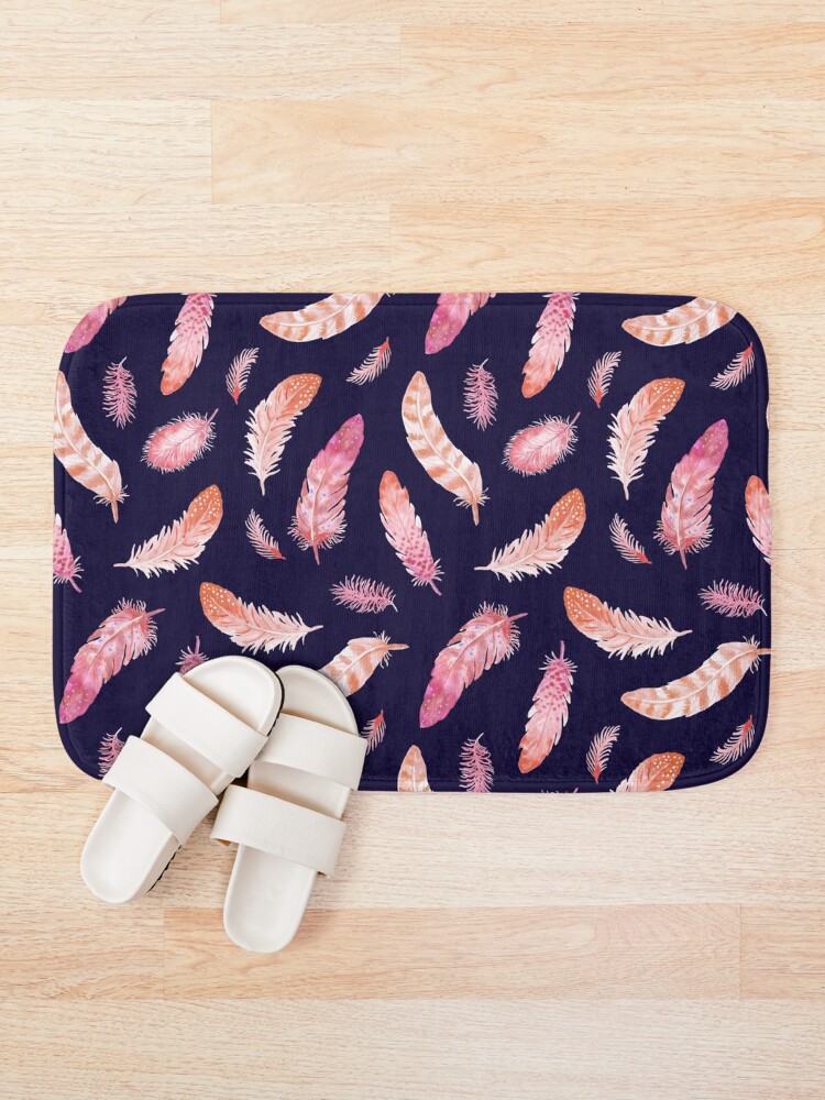 Alternate view of Watercolor Feathers dark Bath Mat
