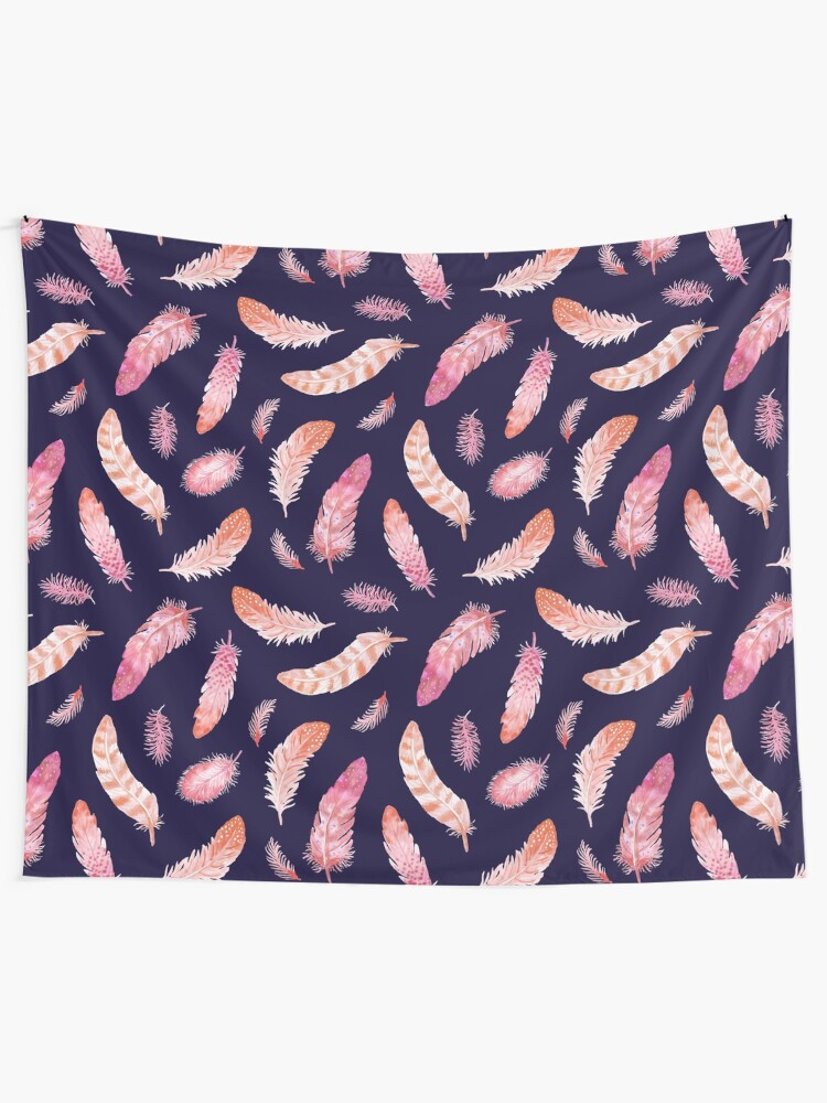 Alternate view of Watercolor Feathers dark Tapestry