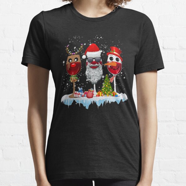 Three Glass of Red Wine Santa Hat Christmas For Men Women Essential T-Shirt