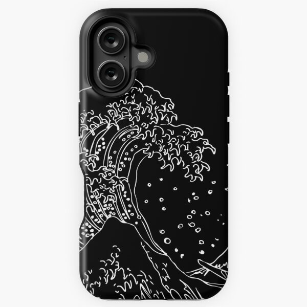 Aperçu de l'œuvre Great Wave Outline noir et blanc créée et vendue par GlowinUp Shop.