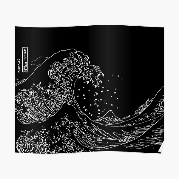 Gran contorno de onda blanco y negro Póster
