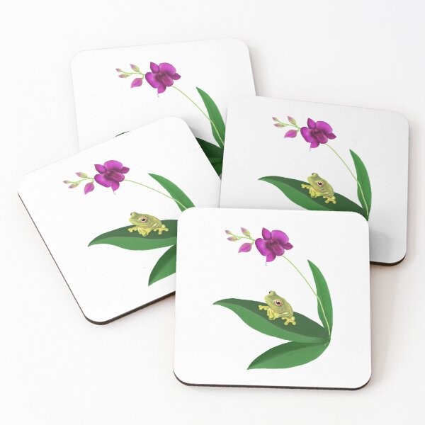 Item preview, Australian Green Tree Frog on Cooktown Orchid designed and sold by Anne Fries.