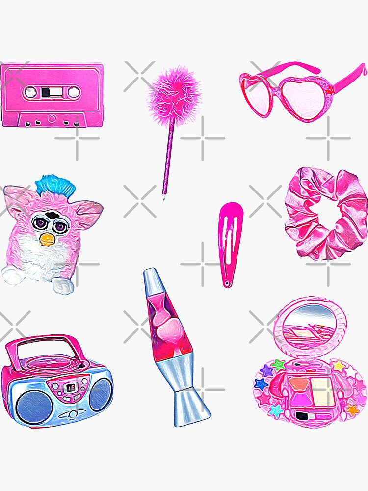 22 Cute Nostalgic 90s Sticker Set, Collection of colorful stickers in 90s  style