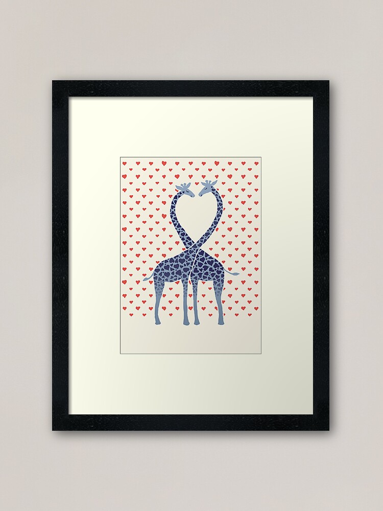 Thumbnail 2 of 7, Framed Art Print, Giraffes in Love - A Valentine's Day Illustration designed and sold by micklyn.