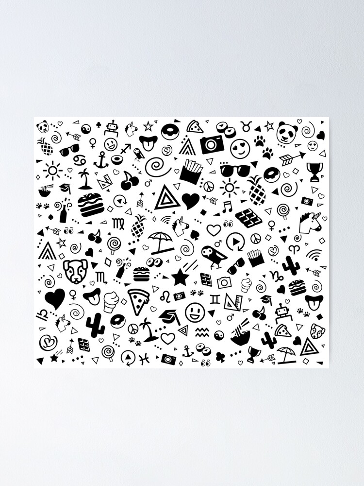Cartoon Icons Super Cool Doodle Art Black and White Doodles 