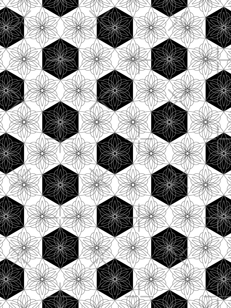 Black and white hexagon starburst flowers by nobelbunt