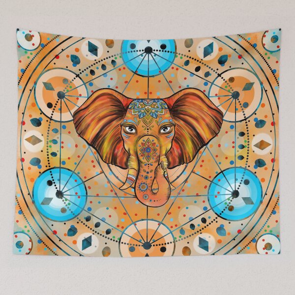 Item preview, Colorful  Elephant on Sacred Geometry Ornament  designed and sold by k9printart.