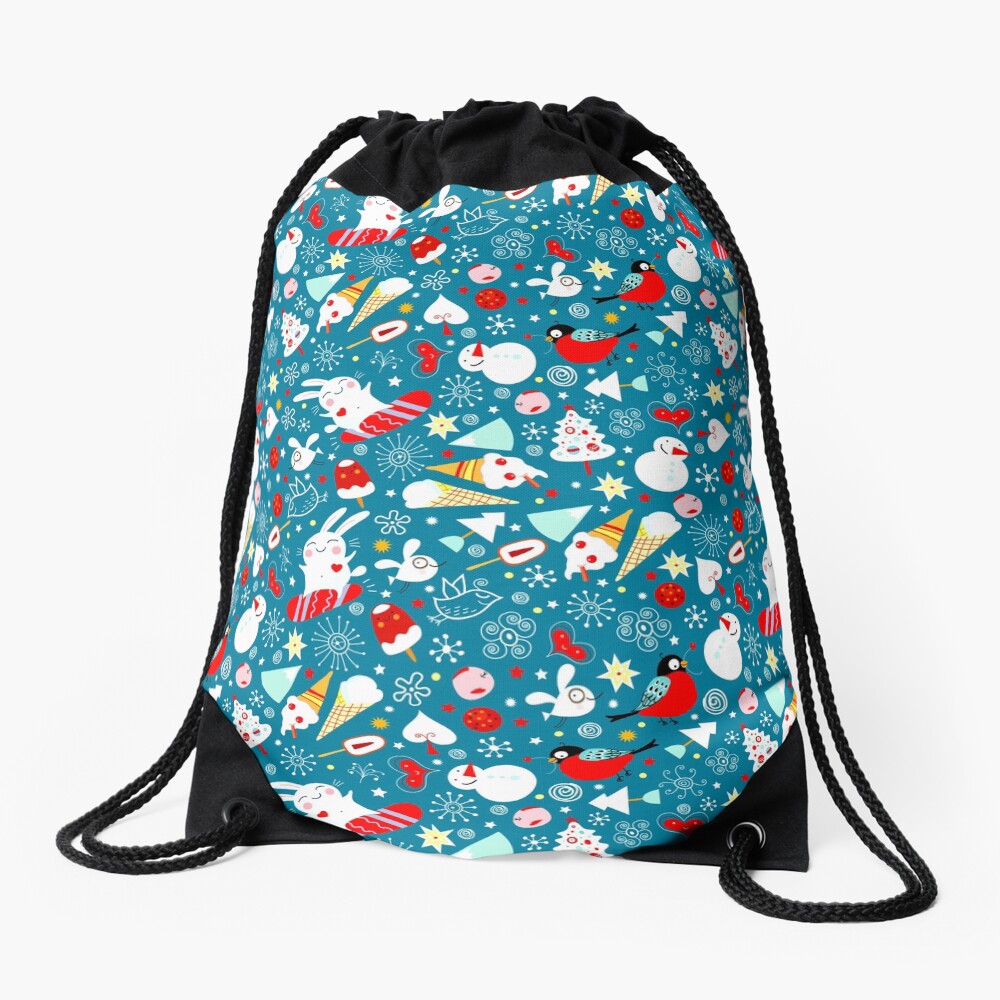 Winter fun pattern Drawstring Bag