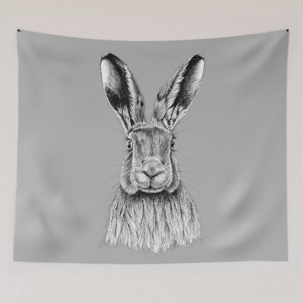 Item preview, Hare in black pen on Grey background designed and sold by Sara Ray.
