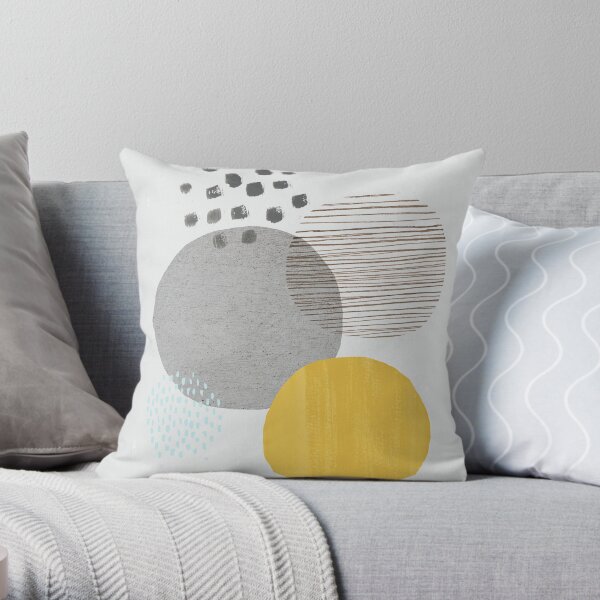 Abstract circles - mustard and grey Throw Pillow