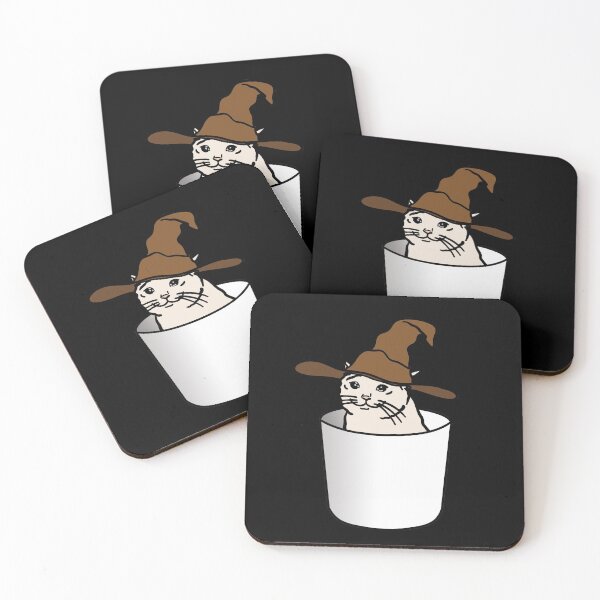 Item preview, Crying Cat Meme in a Wizard Hat Sitting in a Glass designed and sold by plumpjose.