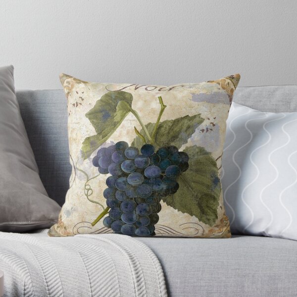 Tuscan Table Grenache Noir Wine Grapes Throw Pillow