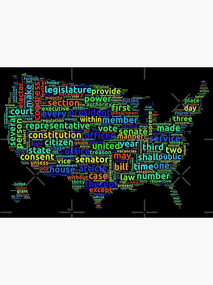 US Constitution Word Cloud Map on Black Background by ramiro