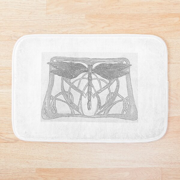 Black and white Victorian style Dragonfly Bath Mat