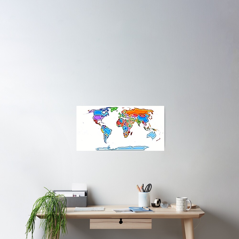 Painting Style Colored World Map Poster