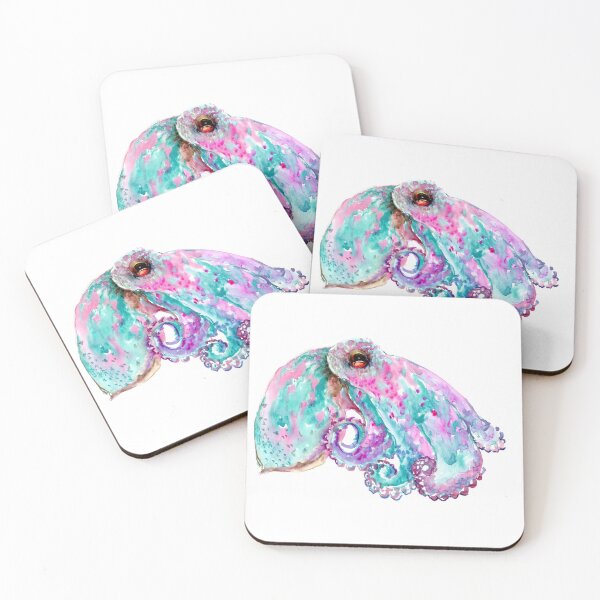 Item preview, Ocotpus, Turquoise Blue, Pink Octopus Art designed and sold by surenart.