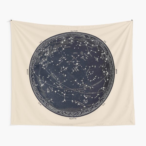 Antique Map of the Night Sky, 19th century astronomy Tapestry
